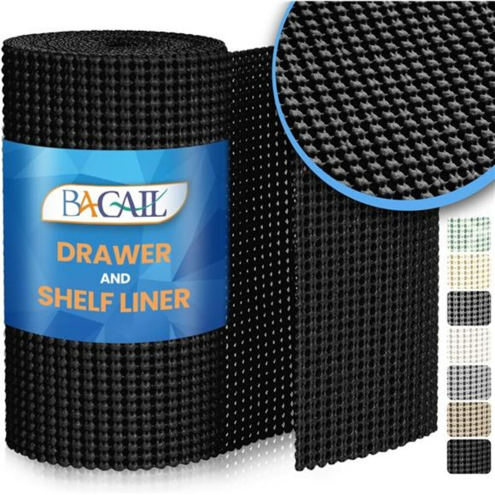 Black Non Slip Shelf Liner 12x10ft Kitchen Cabinet Drawer Liner Waterproof Durab